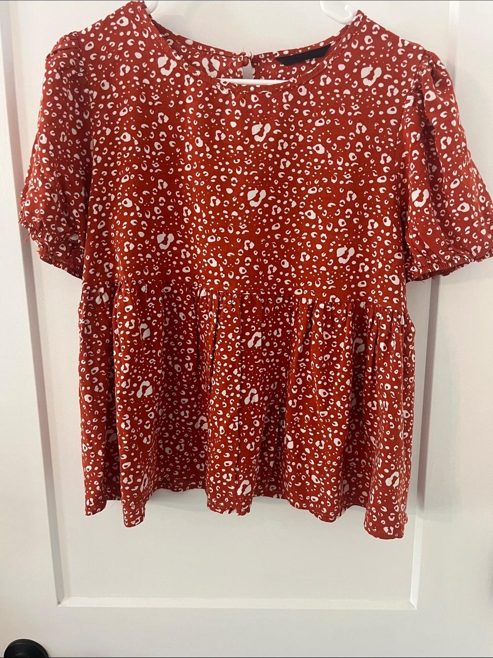 Women's Rust Red Printed Babydoll Tunic Top